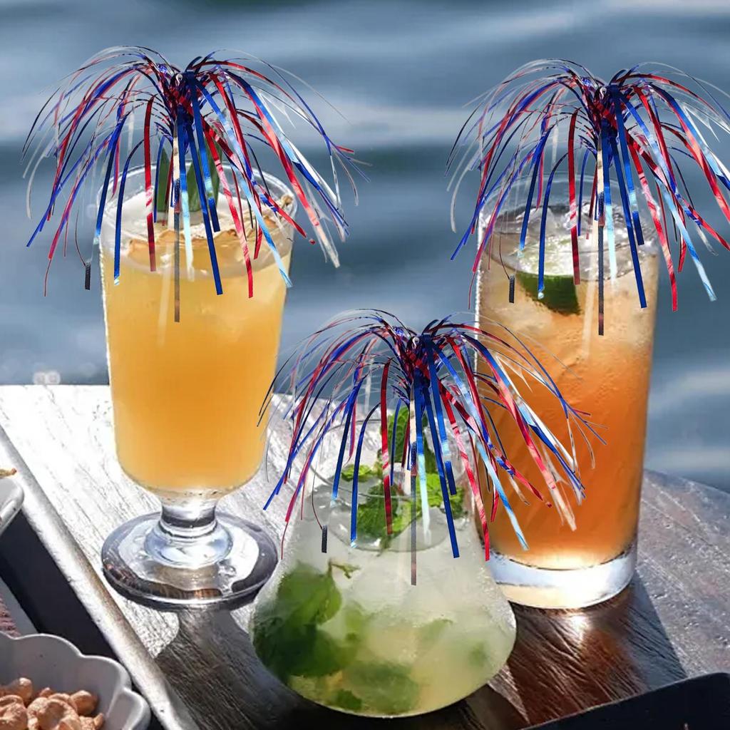 Cocktail Picks 50 Pieces Firework Cupcake Picks Food Fruit Toothpick for Patriotic Decorations BBQ Drink Dessert 4th of July