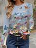 Women's T-Shirt Floral Graphic Plants Retro Long Sleeve O-Neck Pullover Regular Tops Daily 3D Print Autumn Tees Female Clothing