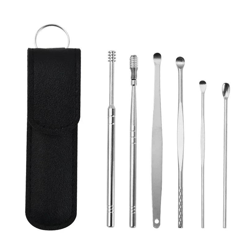 Wholesale 6Pcs Effective  Earwax Cleaning Tool with Spiral Earpick and Ear Curette   Ear Care Tool for Daily Use  ear pick1 set