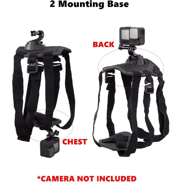 Dog Harness Mount for Gopro, Soft and Adjustable Dog Harness Vest with 2 Mouting Base Pet Chest and Back Fixation for Gopro Hero All Models, Suitable