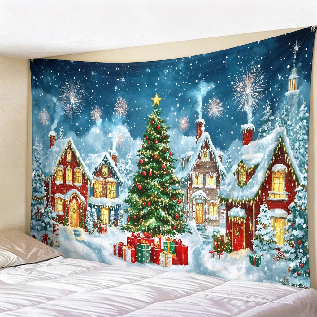 Christmas Tapestry Winter Snow Scene Wall Hanging, Holiday Decor for Bedroom Living Room, Cozy Festive Backdrop for Xmas
