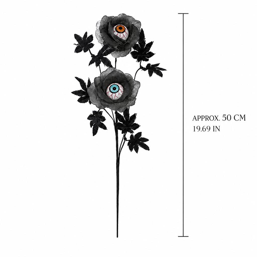 Halloween Eyeball Flower Stem, 50cm Gothic Black Rose Branch with 2 Eye Blooms for Vase Party Table Decor