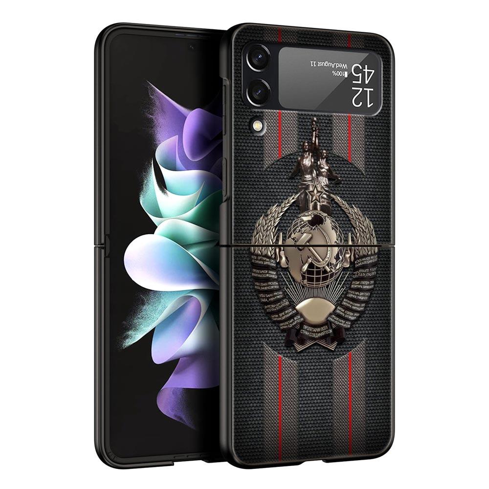 

Hard PC Phone Case For Samsung Galaxy Z Flip 7 6 5 4 Black Cover For Galaxy Z Flip 3 Foldable Shockproof Vintage USSR CCCP Capas Z Flip 3