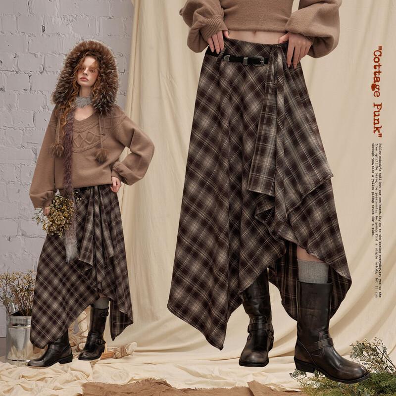 UNIFREE Women s Plaid High-Waisted A-Line Midi Skirt M