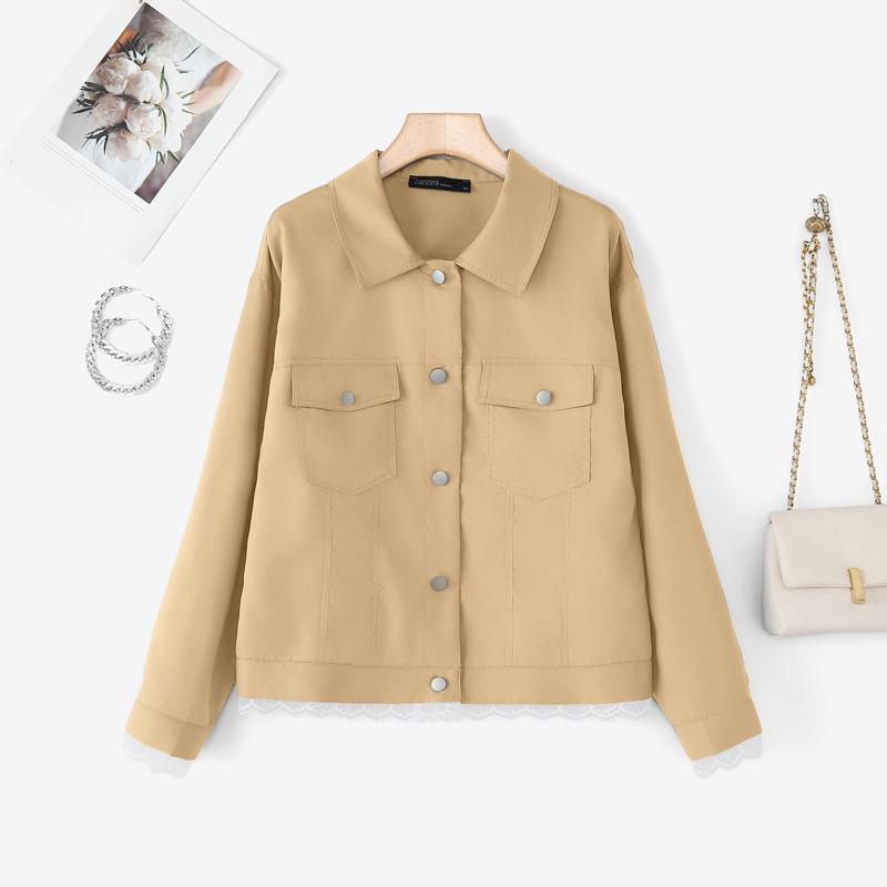 ZANZEA Women Turn Down Collar Solid Color Casual Long Sleeve Blouse