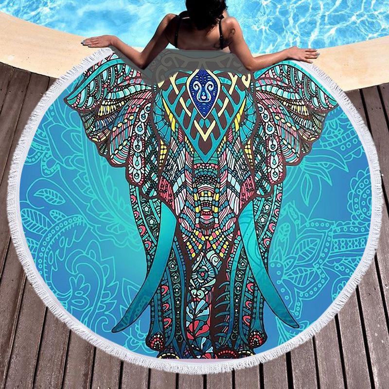 Round Beach Towel With Fringed Digital Printed Bohemian Microfiber Bath Towel Yoga Mat Custom