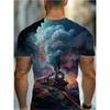 Large Men's Train Pattern 3D Printed Men's Round Neck Short Sleeved T-shirt Summer Fashion T-shirt Casual Comfortable Versatile Top