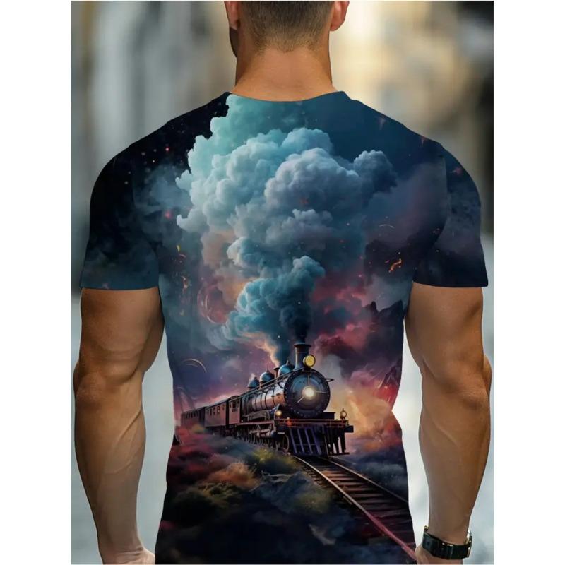 Großes Herren Zugmuster 3D-gedrucktes Herren Rundhals Kurzarm T-Shirt Sommer Mode T-Shirt Lässig Bequem Vielseitiges Oberteil