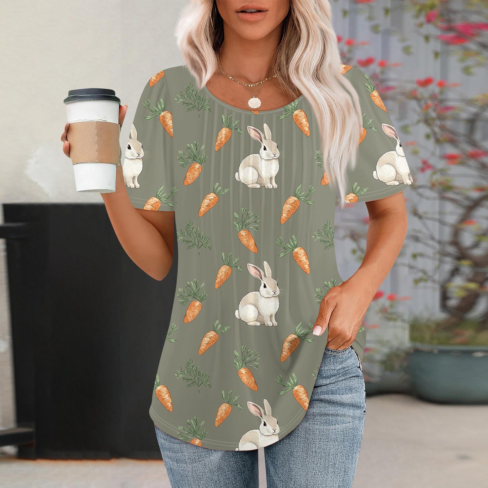 

Женская мода повседневная плиссированная футболка с круглым вырезом и принтом с коротким рукавом L