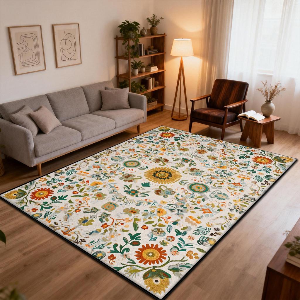 Vintage Classic Flowers Fluffy Living Room Carpet Decoration Bedside Easy Clean Soft Rug Large Area Non-slip Luxury Floor Mats