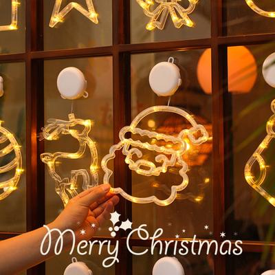 Christmas Window Curtain Lights with Snowflakes Santa Star Easy To Hang Christmas Ornaments with Suction Cups Bright LED String Lights