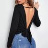 Sexy Open Back Backless Lace-up T Shirt Women Long Sleeves Bottoming Shirt Ladies Tee Shirt Tops Camisetas Mujer