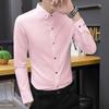 Herren Kleinkragen Langarmhemd Minimale Stickerei Schmal Geschnitten Uni Business Casual Hemd