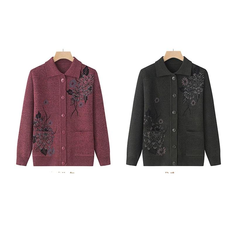 Damen Floral Bestickte Strickjacke mit Knöpfen