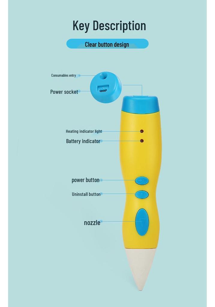 Rechargeable Low Temperature 3D Printing Pen for Kids - 1100mAh PCL Children's Day Gift