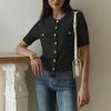 Women's Short Sleeve Cardigan with Gold Buttons and Pockets