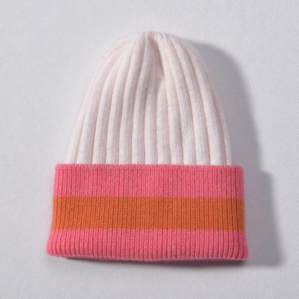 Color matching thick striped knitted hat European and American fashion rabbit down men's and women's simple and versatile soft waxy warm wool hat