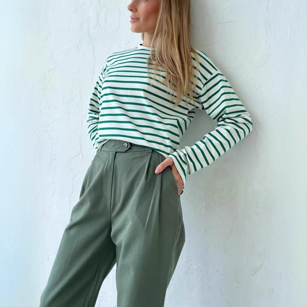 Autumn Long-sleeved Striped T-shirt Women's Casual Tops Women's Comfortable Loose Cotton T-shirt