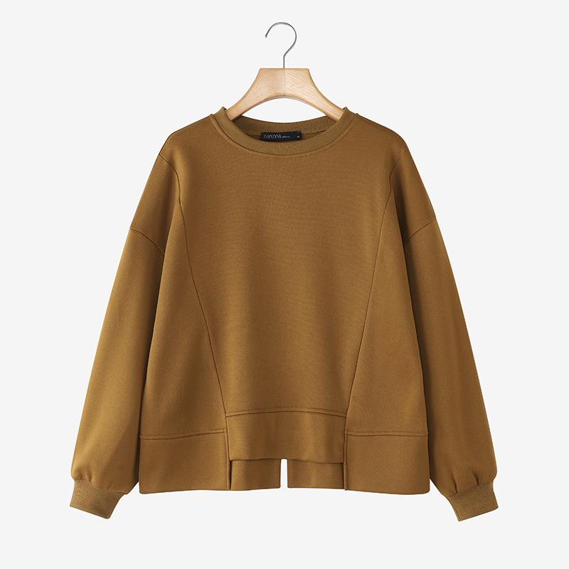 

ZANZEA Женские повседневные футболки с круглым вырезом, свободные, с длинным рукавом, осенние топы 4XL коричневый