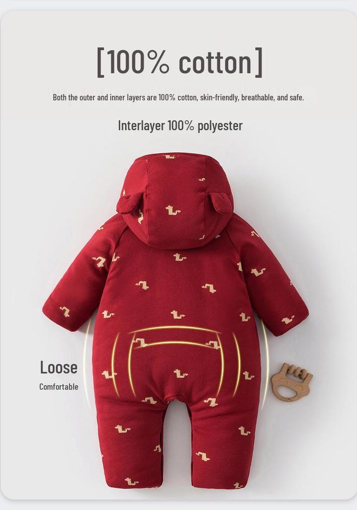 Warm Hooded Winter Baby Bodysuit with Hand & Foot Covers
