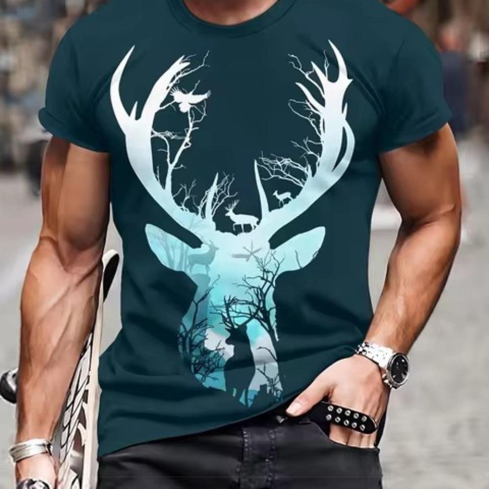 Christmas Reindeer Car Pattern Cross-Border Foreign Trade Hot Sale Short-Sleeved 3D Digital Printing Christmas Men's