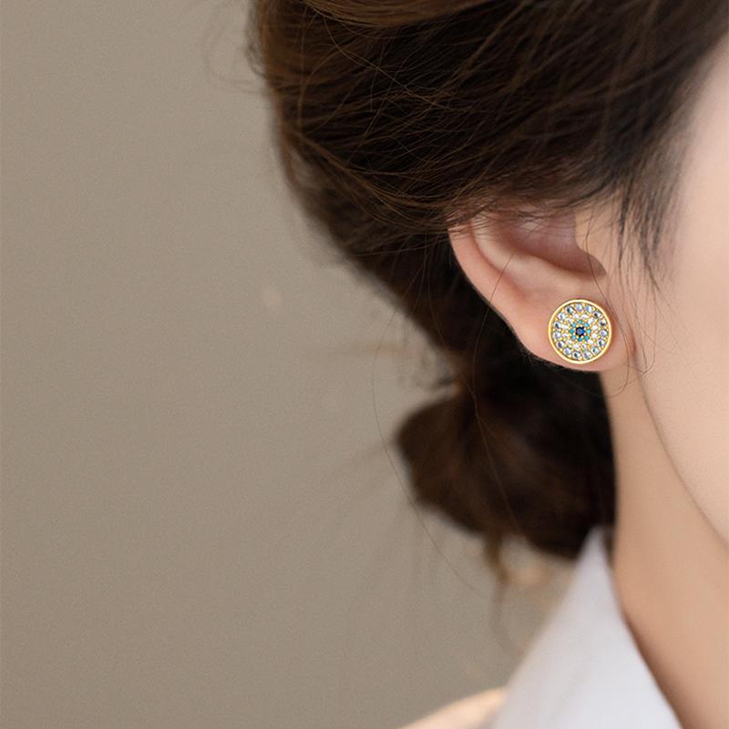 Able Geometrische Böser Blick Ohrstecker 12 mm Durchmesser mit farbigem Zirkon für Damen Klassischer Europäischer Stil Schmuck