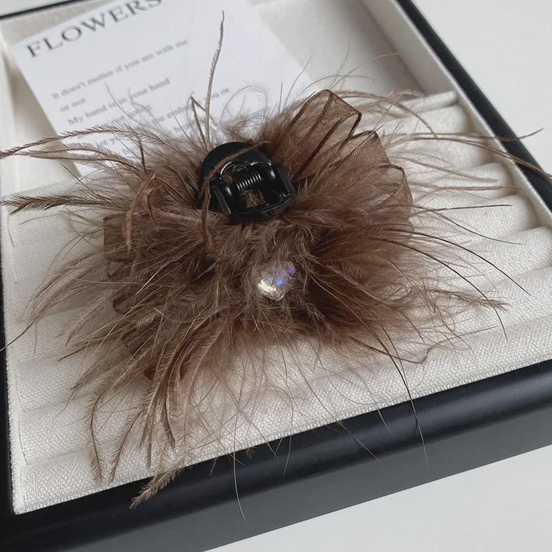 Autumn & Winter 7cm Rhinestone Feather Shark Hair Clip - Pure Desire Style Hairpin