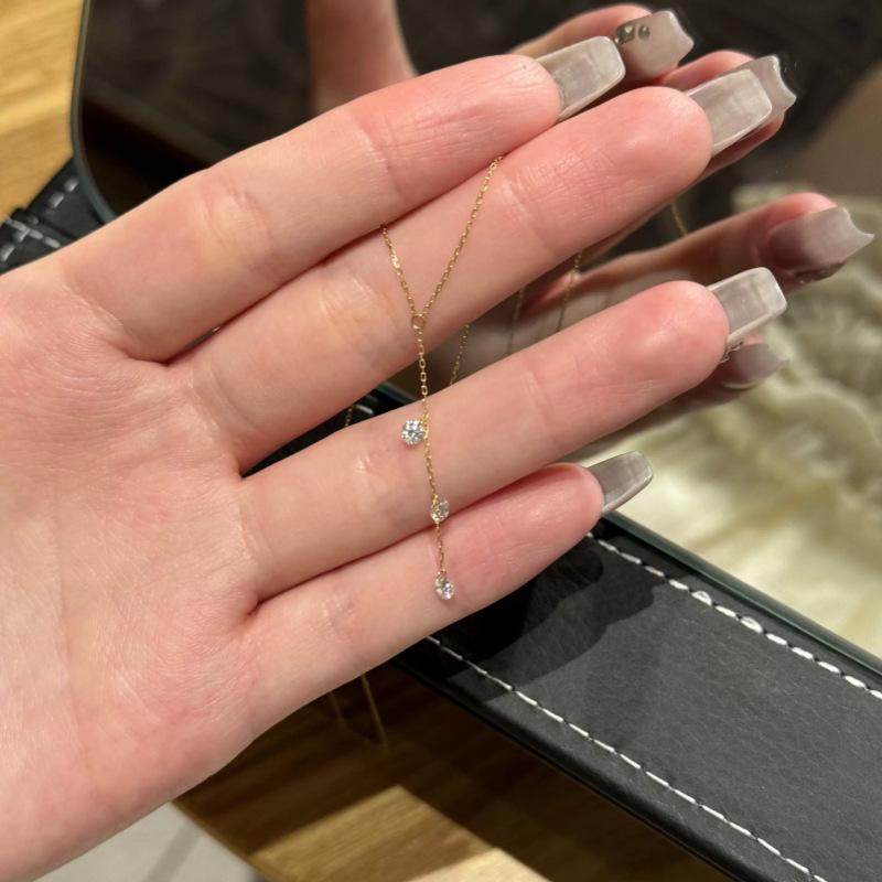 Fanke S925 Sterling Silver Trendy Star Tears Flash Super Three Diamond Tassel Necklace Link Chain Female 925 silver