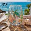 Unique Aesthetic Water Juice Whiskey Tumbler Ocean-Themed Glass Cup, Jellyfish/Dolphins/Sea Turtles/Octopus Hand-Painted, Thickened Drinking Versatile