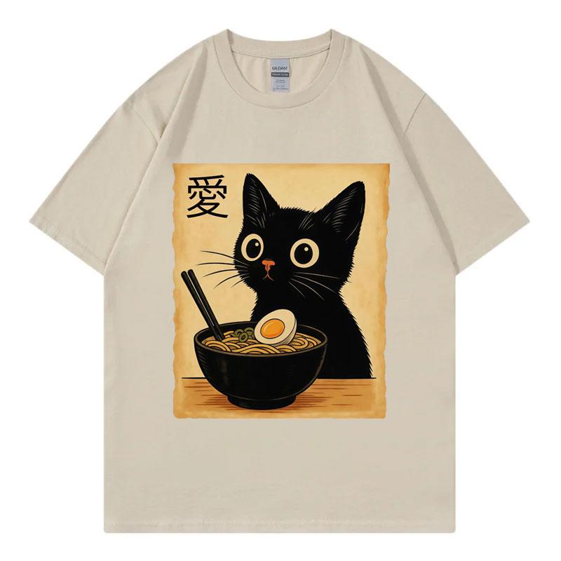 Funny Cat Ramen Graphic T Shirts Men Women Clothing High Quality Fashion Tshirts Summer Casual Short Sleeve T Shirt Streetwear
