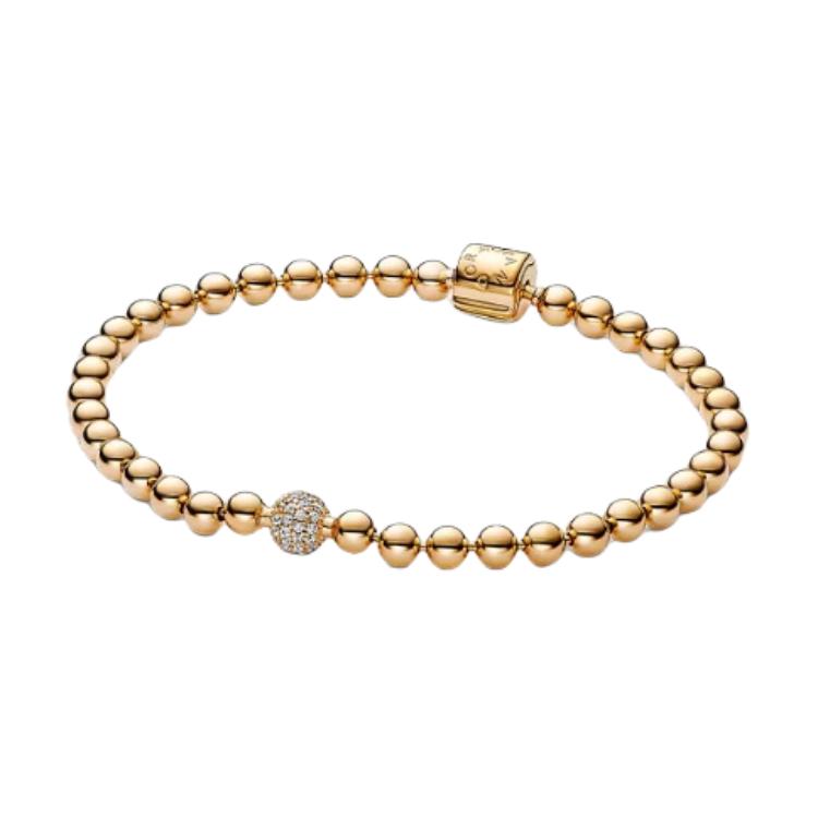 Pandora Paved Bead Design Cubic Zirconia Bracelet Women bracelet Gold 568342C01 Box,19