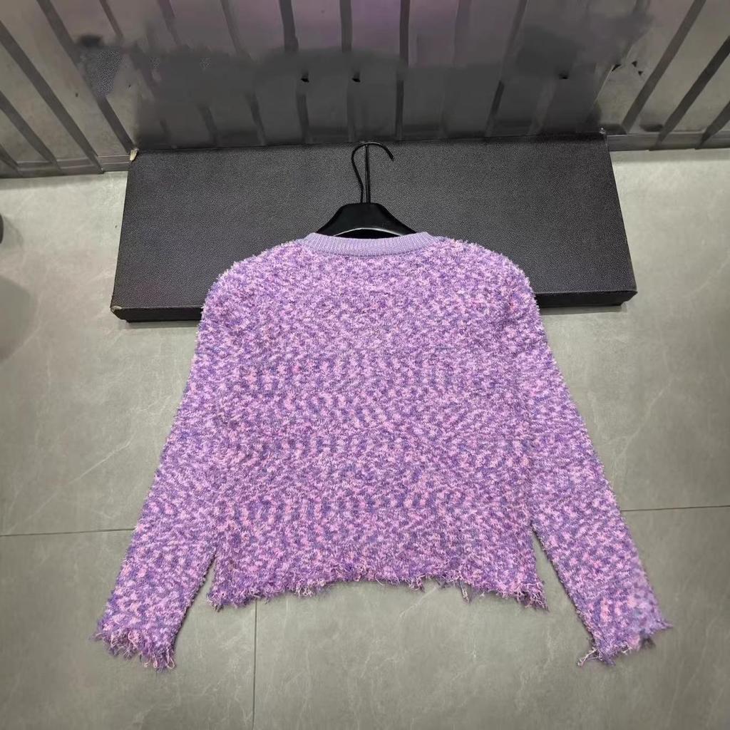 European Winter Tassel Knit Cardigan - Purple Round Neck, Single-Breasted, Age-Reducing, Versatile Outerwear