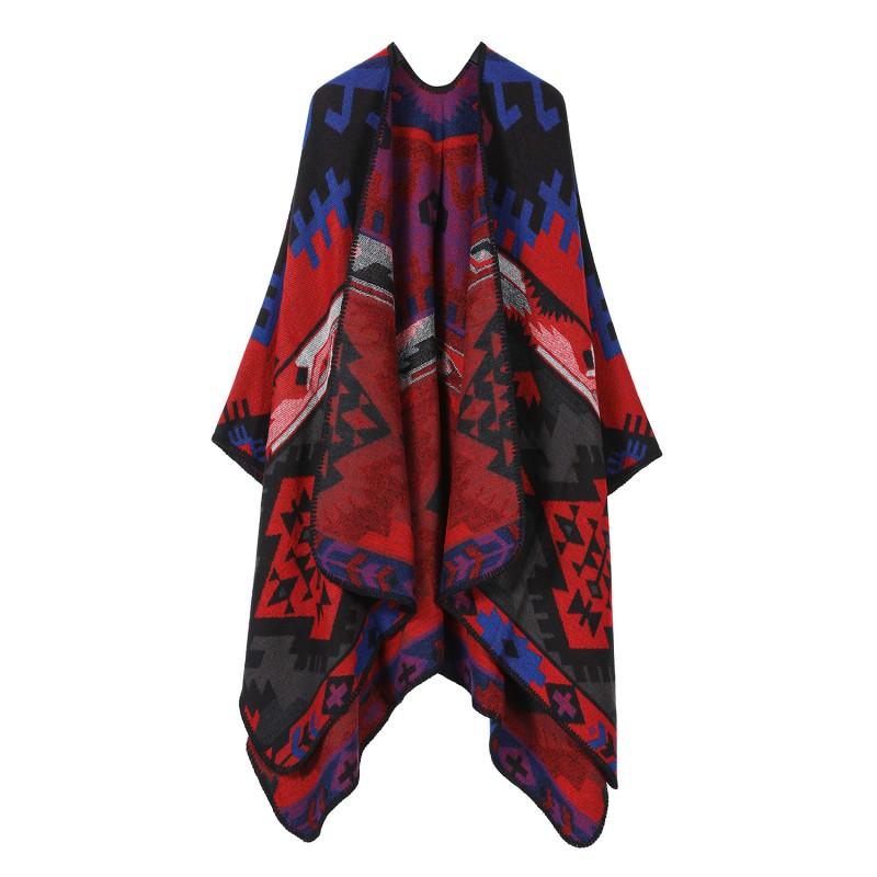 Boho Knit Shawl Women Men Lightweight Warm Wrap Scarf Fall Winter Ethnic Patterned Cape