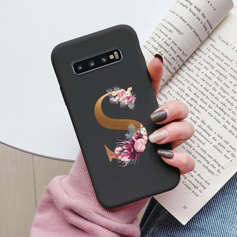 

For Samsung Galaxy S10 S10E S 10 Plus Case Flower Gold Letter A Z Shockproof Soft Silicone Phone Cover For Samsung S10 S10+ Bags Samsung S10E