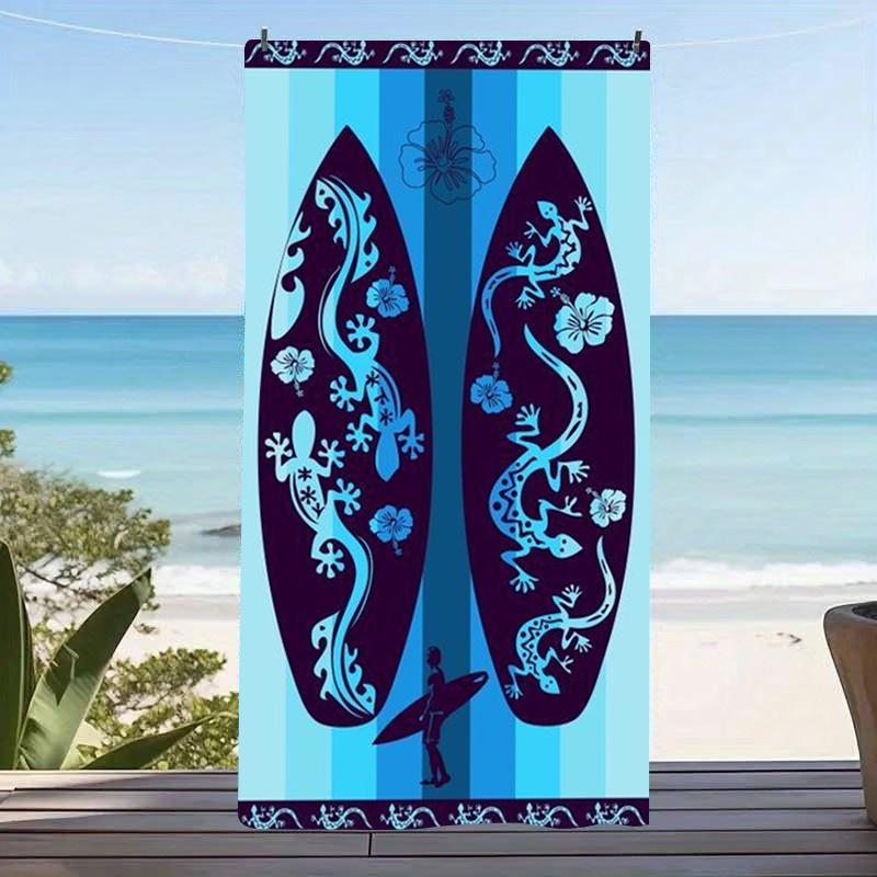 Retro Surfboard Gecko Microfiber Beach Towel Hibiscus Flower Print Bath Blanket Blue Striped Surfing Towels For Travel