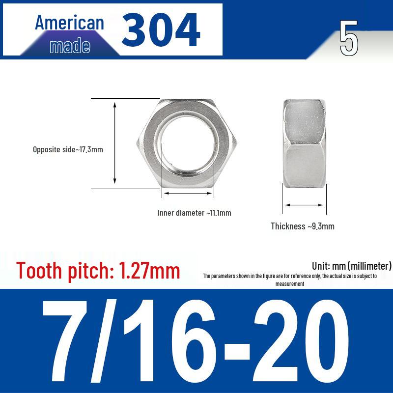 304 Edelstahl Grob- & Feingewinde Sechskantmutter für Zollschrauben (#4 bis 3/4)