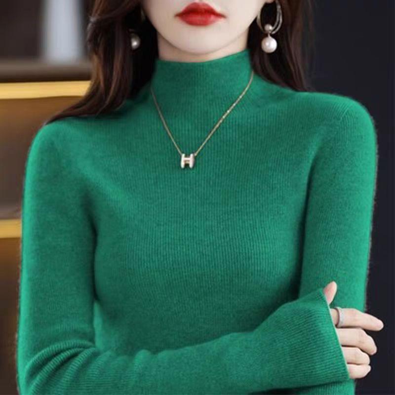 

Кашемировый свитер женский полувысокий воротник базовый свитер осень и зима тонкий трикотажный внутренний верх однотонный утолщенный XL