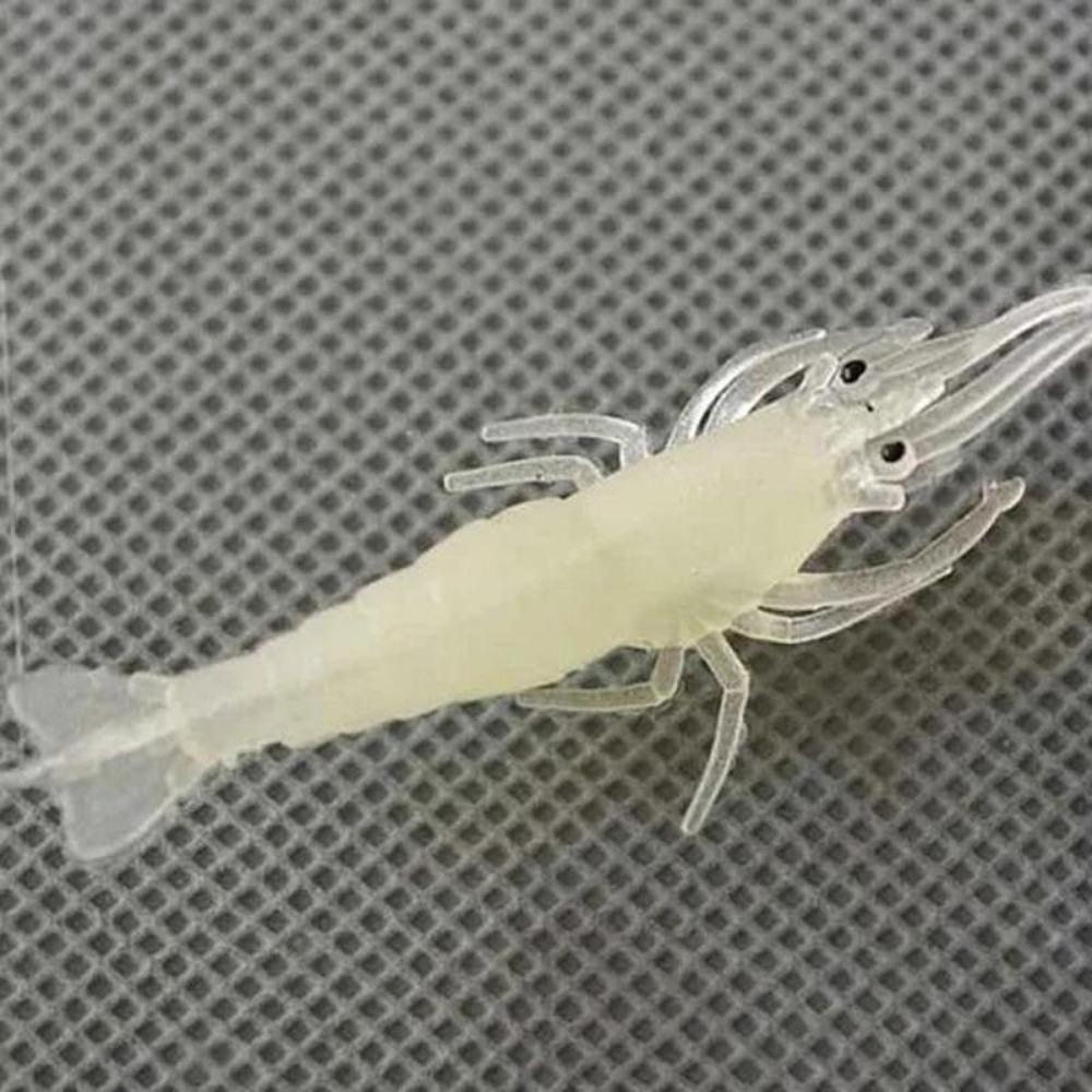 1PACK Soft Simulation Fishhook Shrimp Prawn Lure Hook Tackle Bait Fishing Lures Artificialbait Luminous Shrimp 4cm