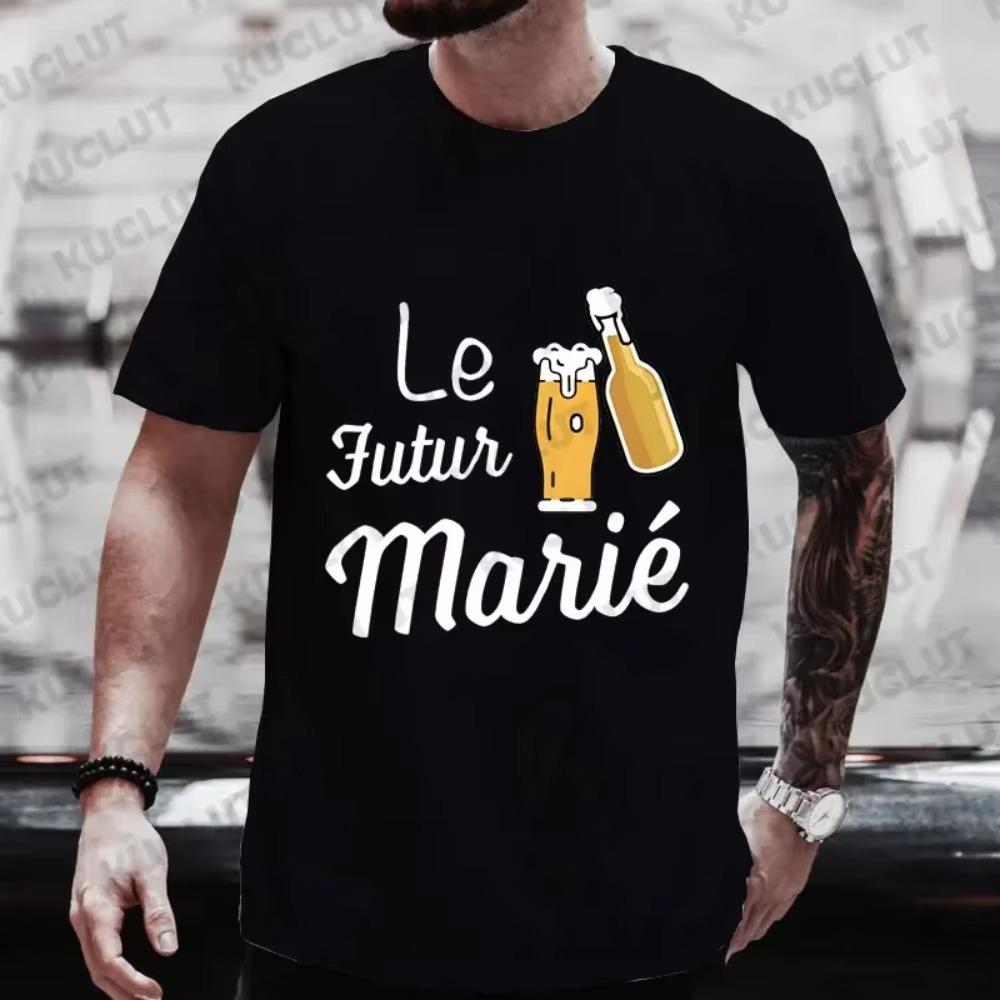 2024 Fashion French Beer Graphic Wedding Tops EVG Team Future Groom Squad T Shirt Male Single Farewell Bachelor Stag Party Tees