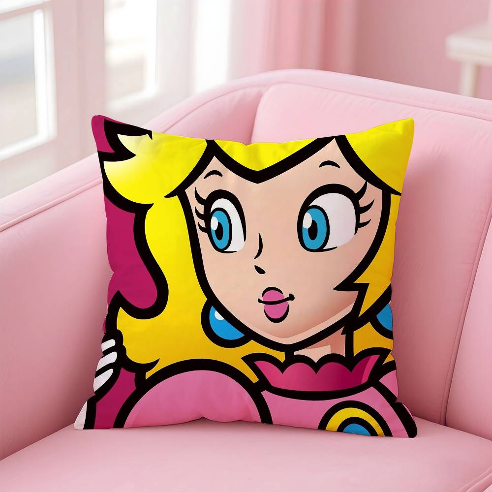 Super Cute Style M-Mario Game Pillow Case Anti-dustmite Pillowcase Invisible Zipper Silky Short Plush Sofa Cushion Cover