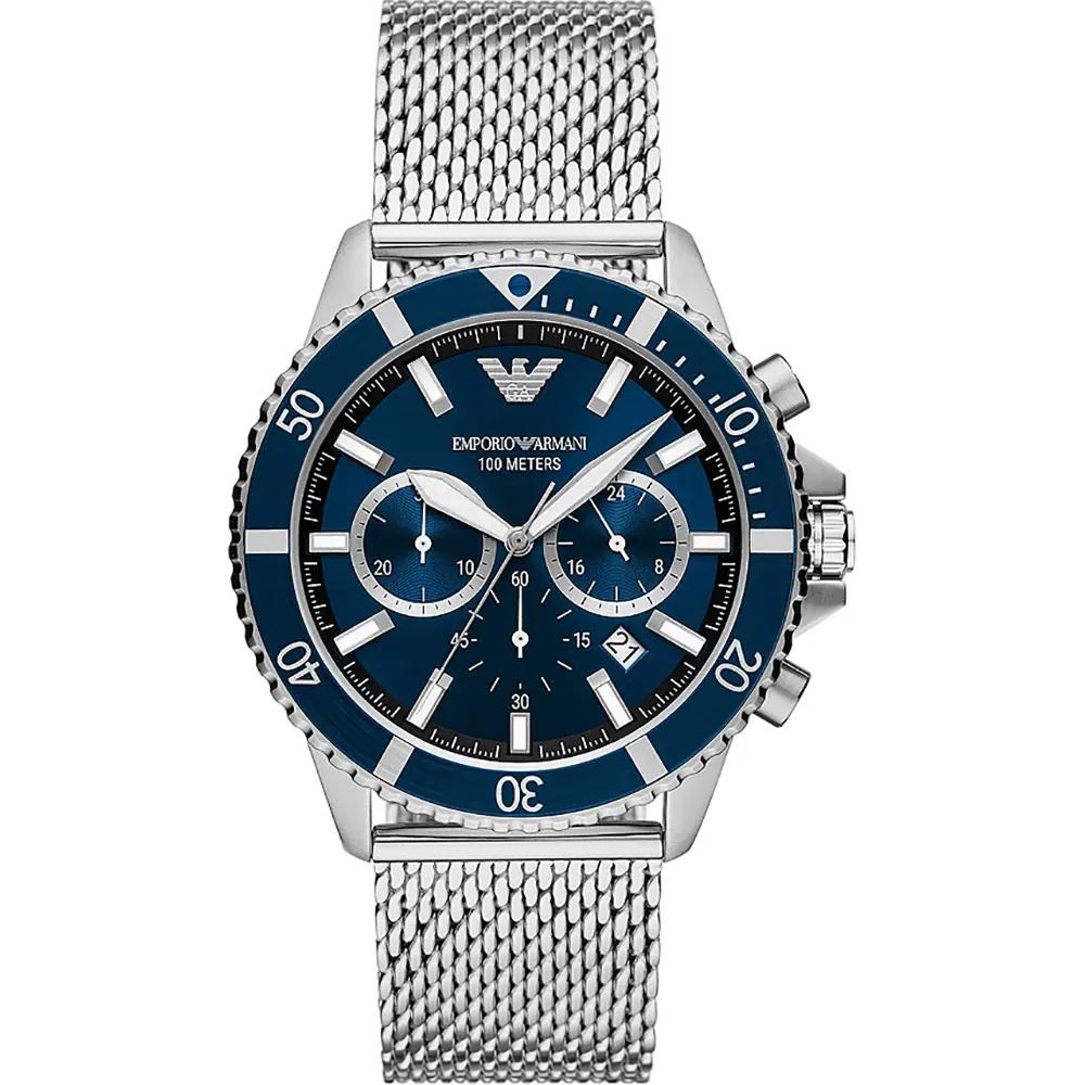 

Emporio Armani Diver Blue Silver Stainless Steel Mesh Men s Quartz Watch AR11587 синий
