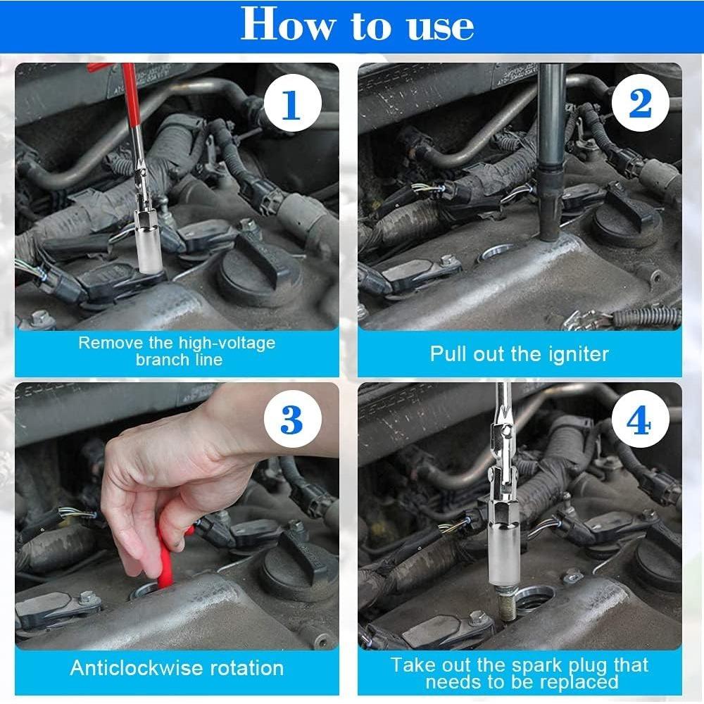 Spark Plug Spanner with 2 Spark Plug Inserts 16/21mm Candle Wrench T-Handle Wrench Set Spark Plugs Joint Wrench Tool Set for Car & Motorcycle