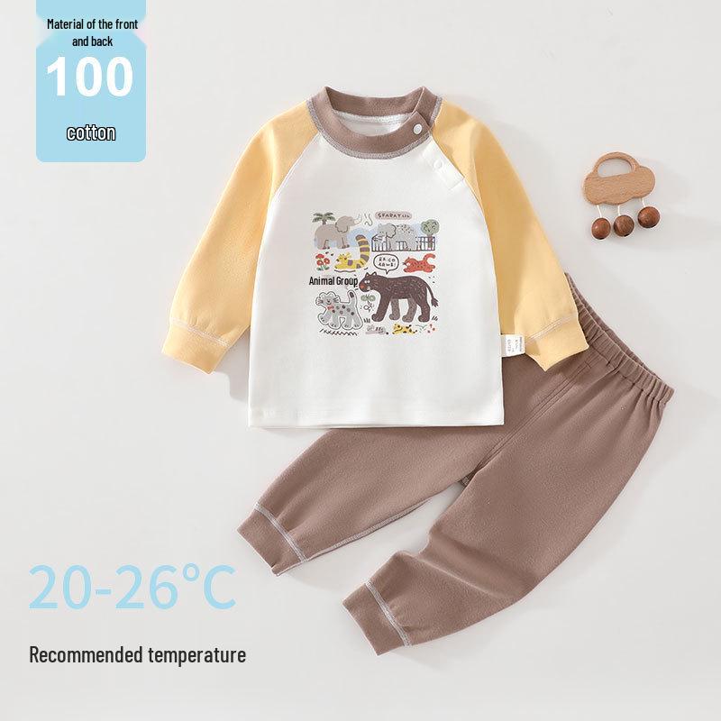 Animal World Kids' Autumn Tagless Pajama Set - Long-Sleeved Top & Pants for Baby & Toddler