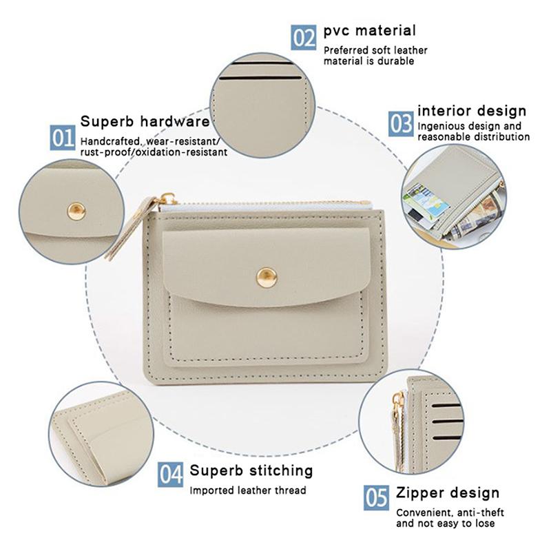 Leder Damen Geldbörse Frauen Einfache Geldbörsen Mini Reißverschluss Uni Mehrkartenhalter Münz Kurze Geldbörsen Schlanke Kleine Geldbörse Reißverschluss Haspel
