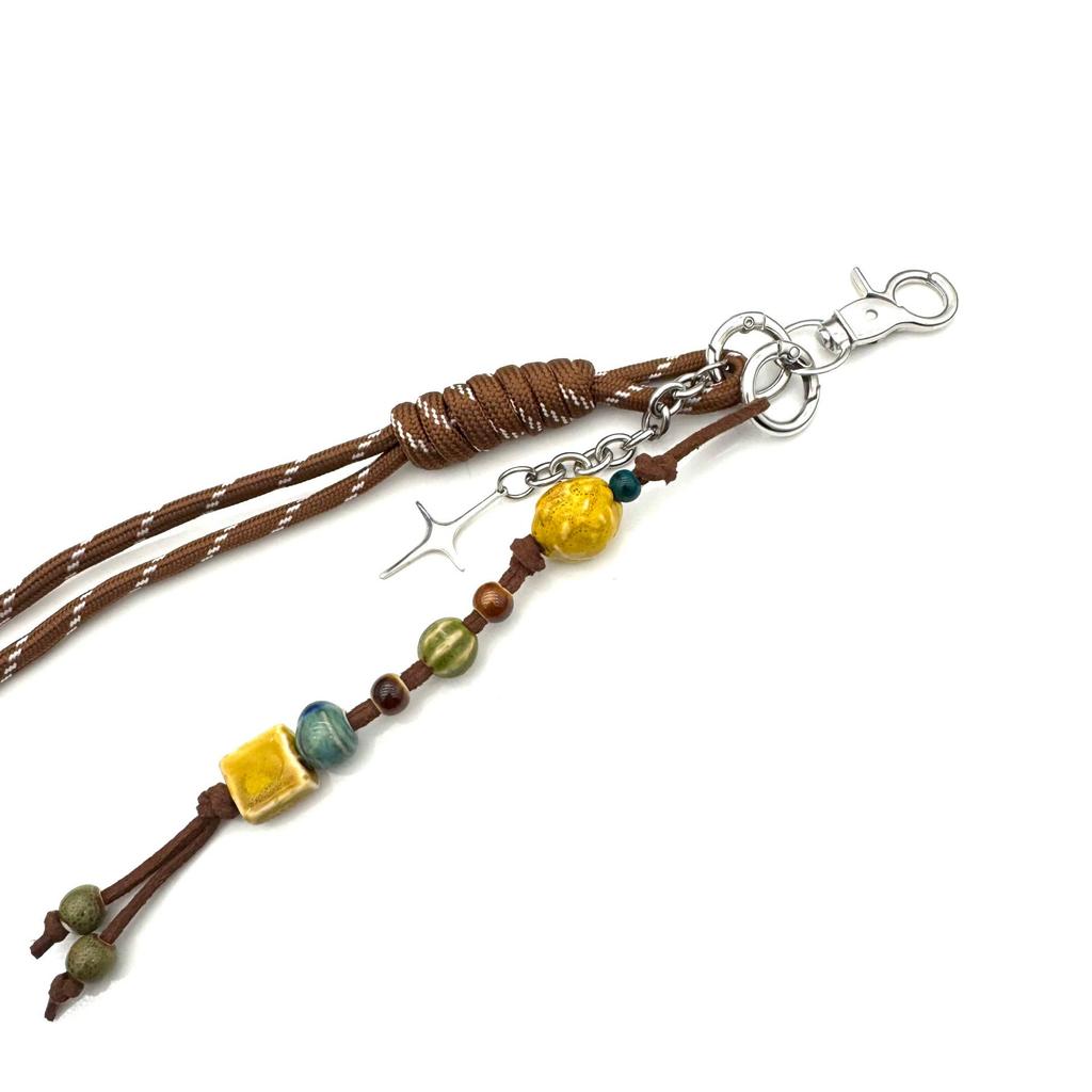 Gage Ceramic Bead Hand-Woven Keychain with Long Tassel Retro Ornament.
