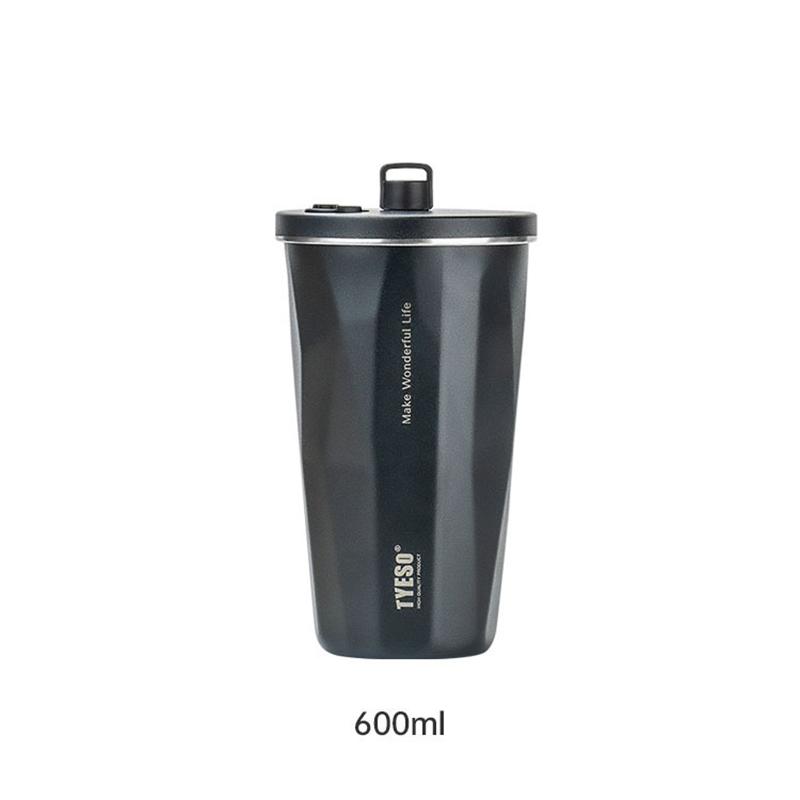 600ml Portable Coffee Cup Tyeso Stainless Steel Thermos Bottle with Straw Summer Cold Drink Cup Students Vacuum Insulated Bottle