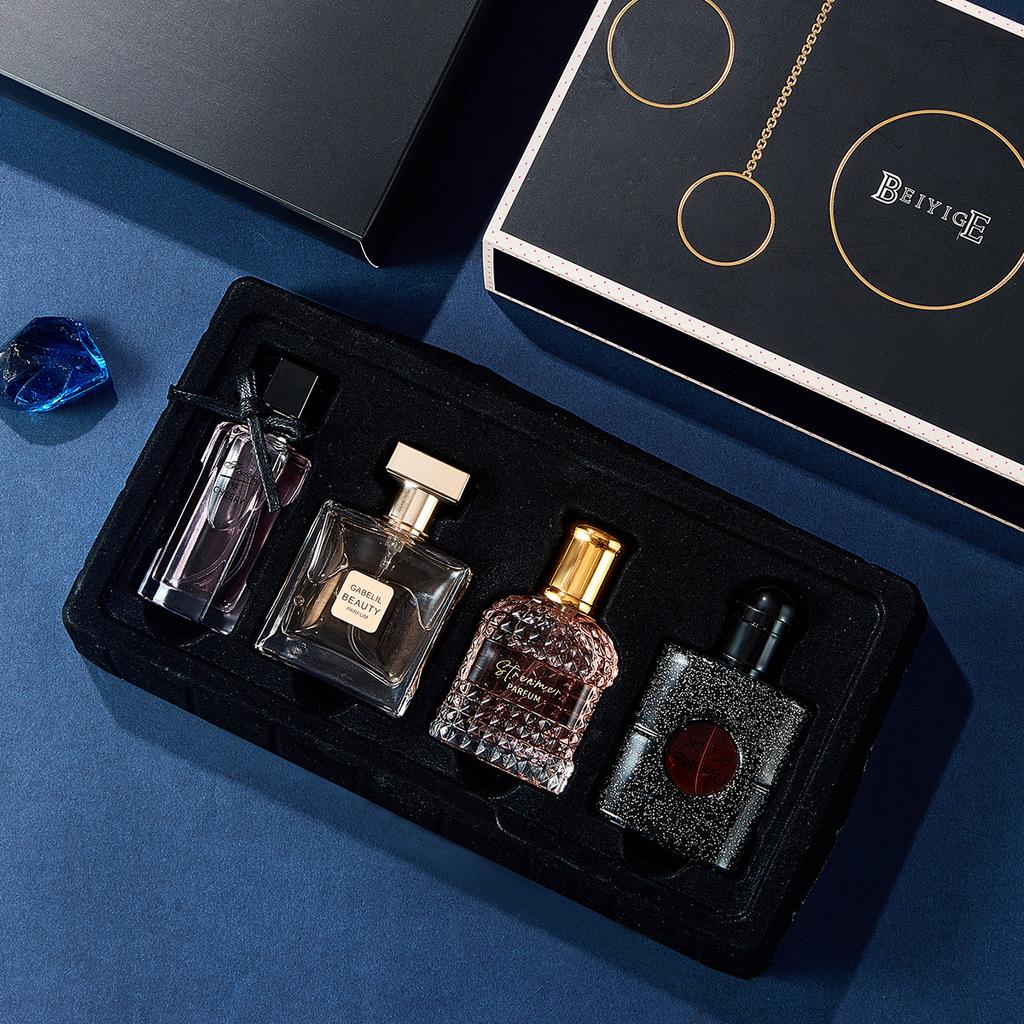 Women's fragrance gift box Men's perfume four-piece set Black track Light fragrance gift box Fresh and long-lasting Light fragrance