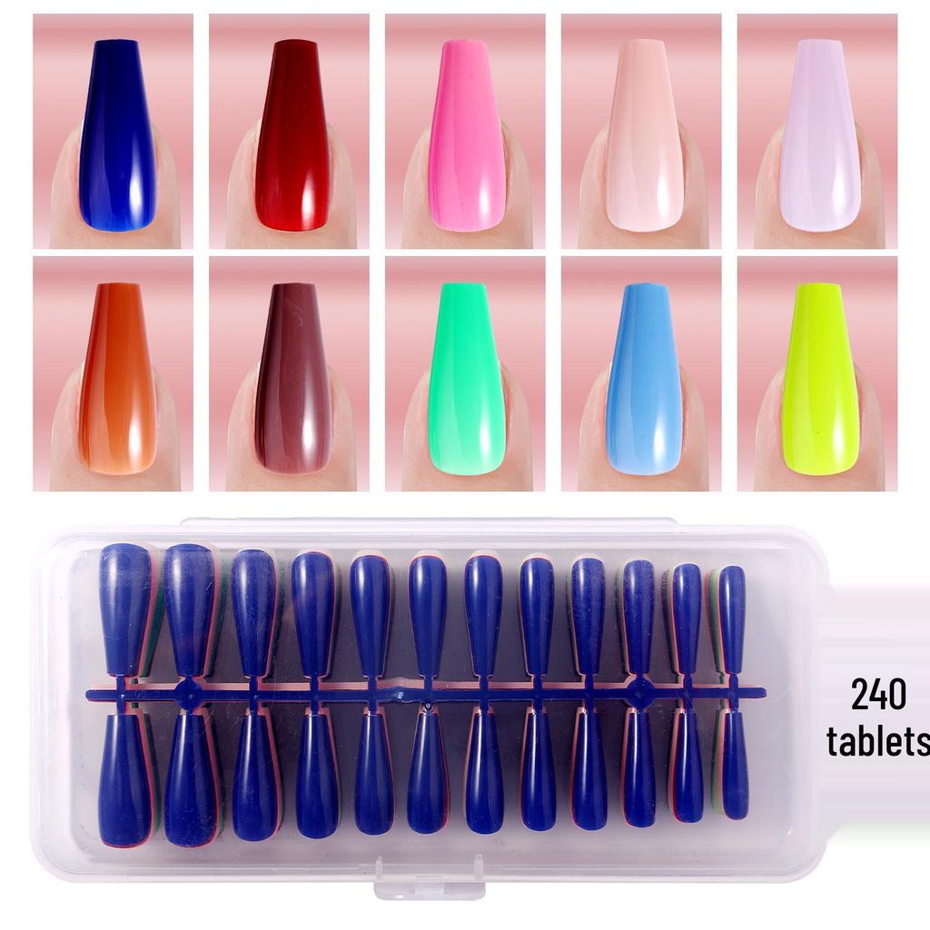 Solid Color Manicure Nail Tips Set with Multi-color Options - 240 Wearable Fake Nail Stickers