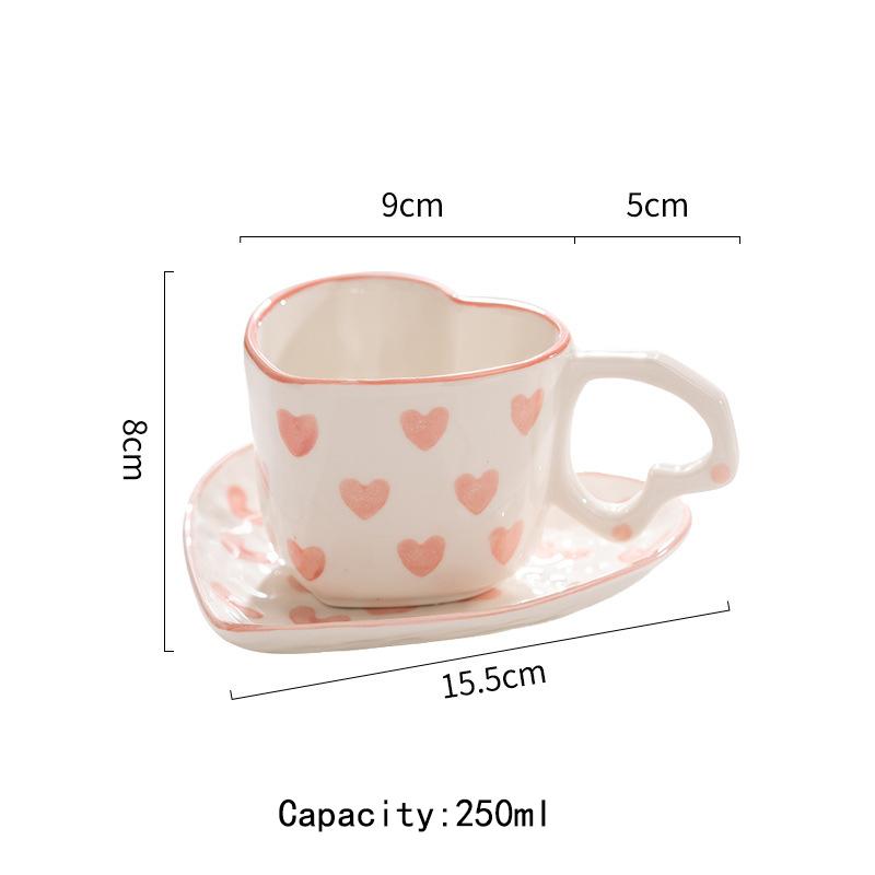

Ceramic Coffee Mug Saucer Set Cute Creative Cup with Heart Pattern Saucer Design for Office and Home 180 ml for Latte Tea Milk 250ml розовый