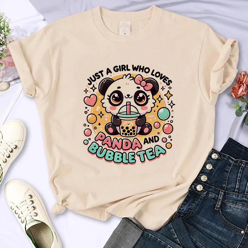 Funny Cute Panda Printed T Shirt for Women Summer Short Sleeve Cartoon Casual Creative T-shirt Vintage Round Neck Clothes